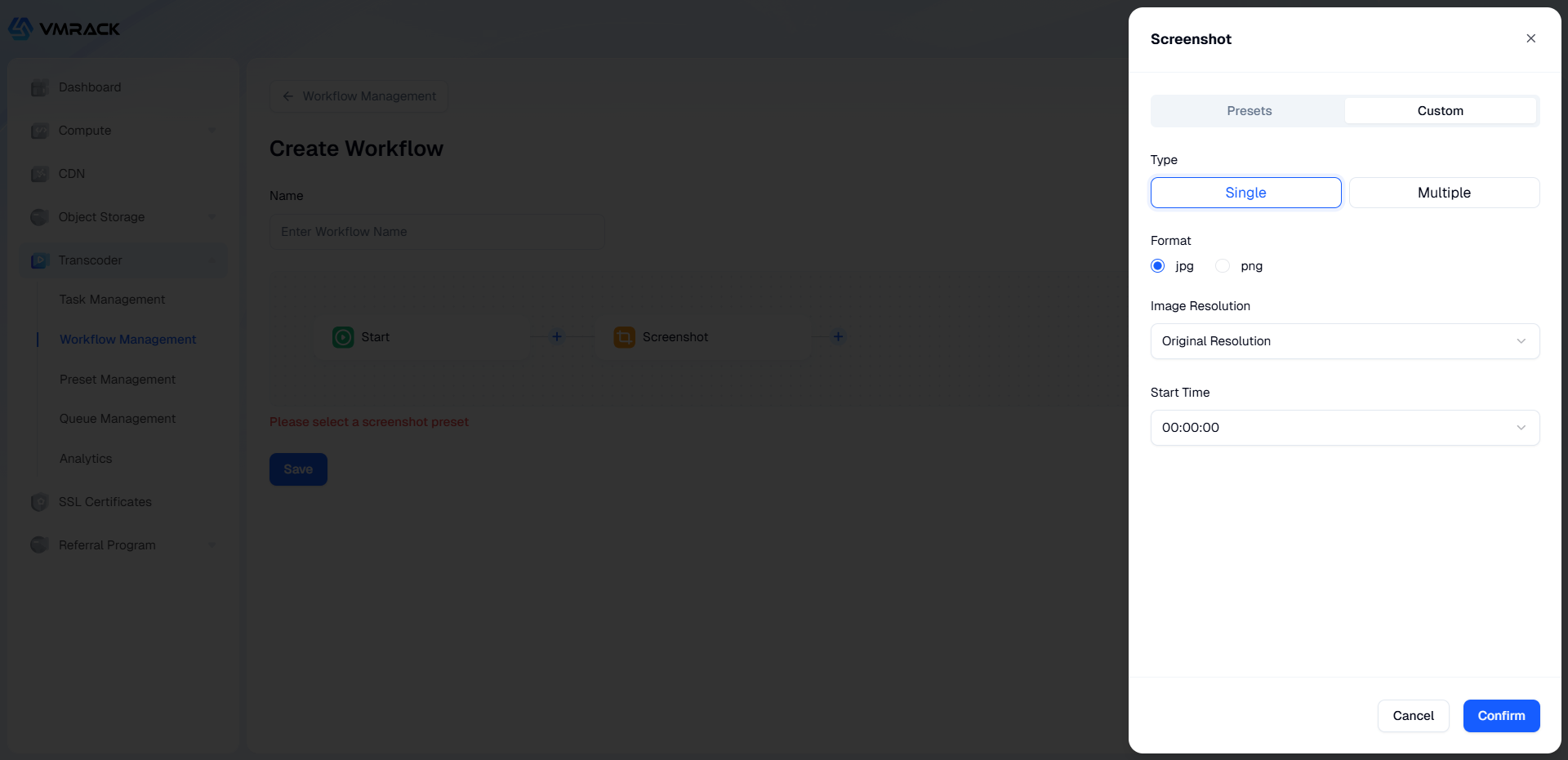 Screenshot node configuration