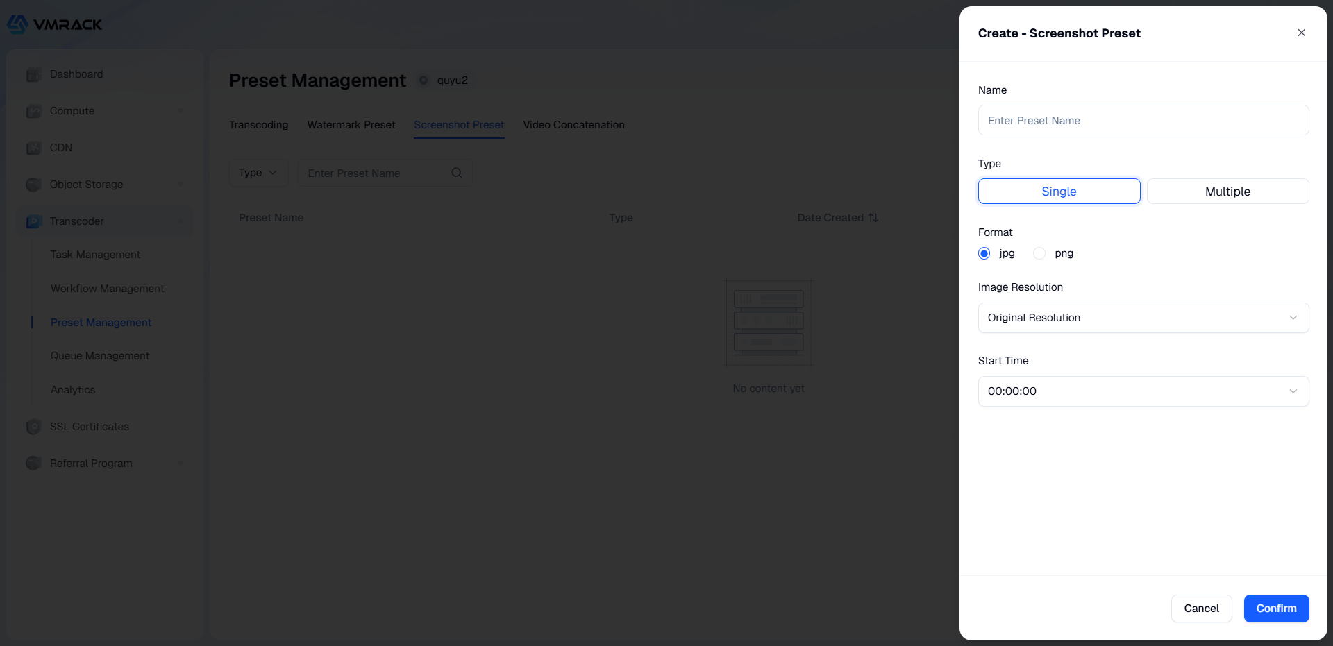 Screenshot preset configuration